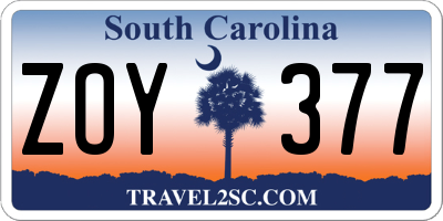 SC license plate ZOY377