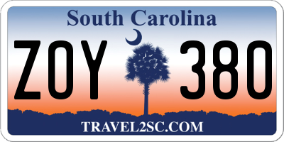 SC license plate ZOY380