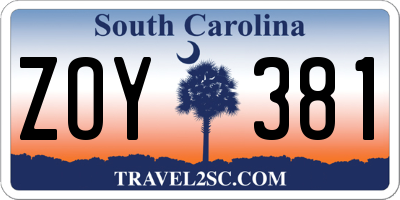 SC license plate ZOY381