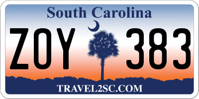 SC license plate ZOY383