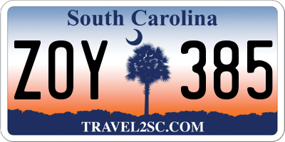 SC license plate ZOY385