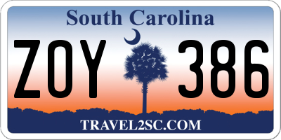 SC license plate ZOY386