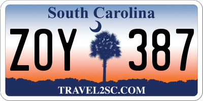 SC license plate ZOY387
