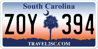 SC license plate ZOY394