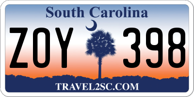 SC license plate ZOY398