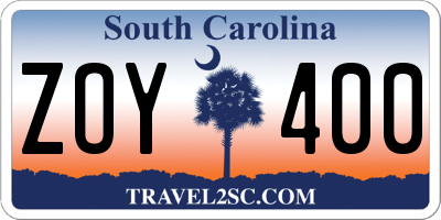 SC license plate ZOY400