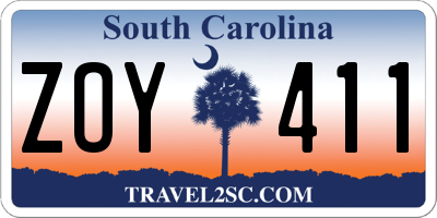 SC license plate ZOY411