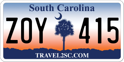 SC license plate ZOY415
