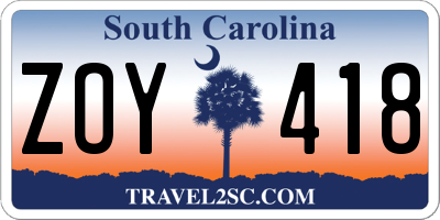 SC license plate ZOY418
