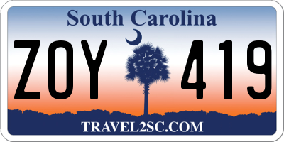 SC license plate ZOY419