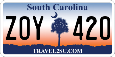 SC license plate ZOY420