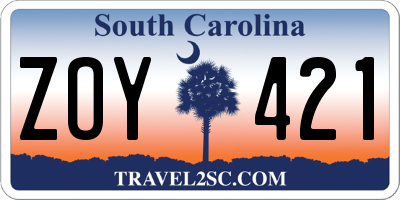 SC license plate ZOY421