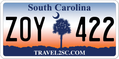 SC license plate ZOY422