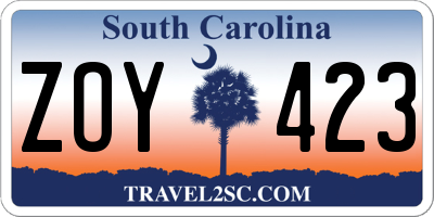 SC license plate ZOY423