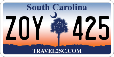 SC license plate ZOY425
