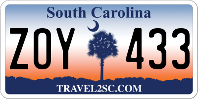 SC license plate ZOY433