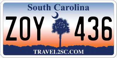 SC license plate ZOY436