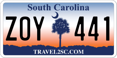 SC license plate ZOY441