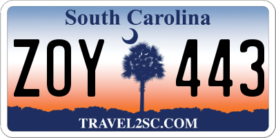 SC license plate ZOY443