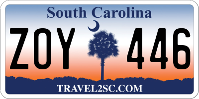 SC license plate ZOY446