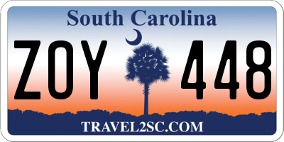 SC license plate ZOY448