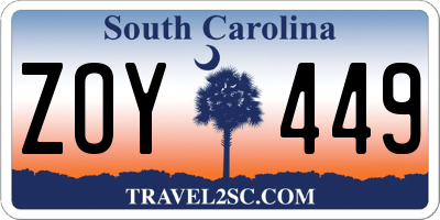 SC license plate ZOY449
