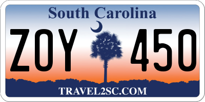 SC license plate ZOY450