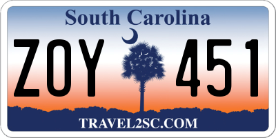 SC license plate ZOY451