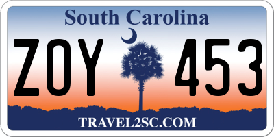 SC license plate ZOY453