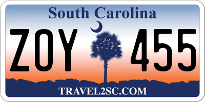 SC license plate ZOY455