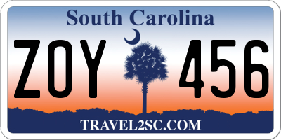 SC license plate ZOY456