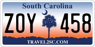 SC license plate ZOY458