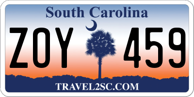 SC license plate ZOY459