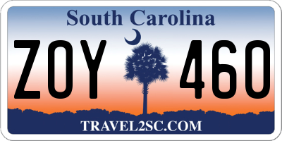 SC license plate ZOY460