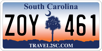 SC license plate ZOY461