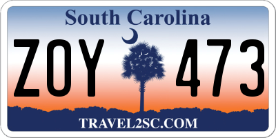 SC license plate ZOY473