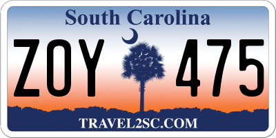 SC license plate ZOY475