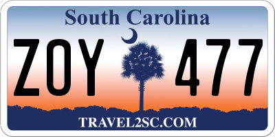 SC license plate ZOY477