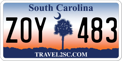 SC license plate ZOY483