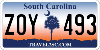 SC license plate ZOY493