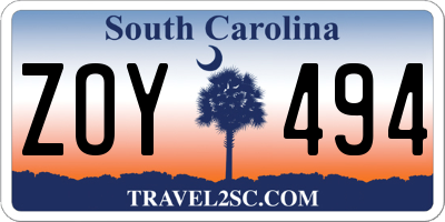 SC license plate ZOY494