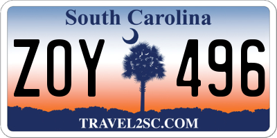 SC license plate ZOY496