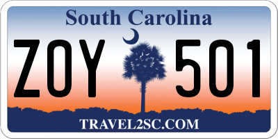 SC license plate ZOY501
