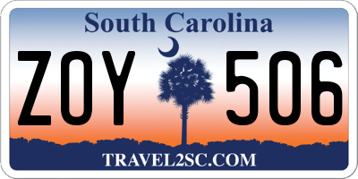 SC license plate ZOY506