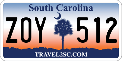 SC license plate ZOY512