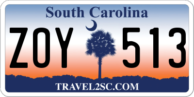 SC license plate ZOY513