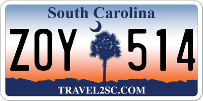 SC license plate ZOY514