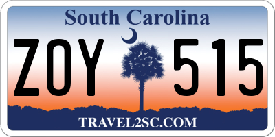 SC license plate ZOY515