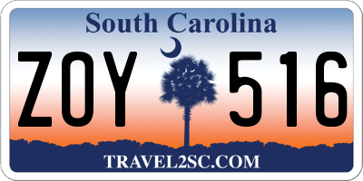 SC license plate ZOY516