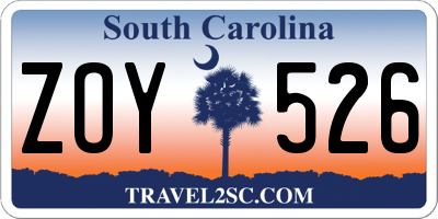 SC license plate ZOY526